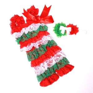Baby Lace Ruffle Romper Holiday Colors